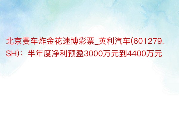 北京赛车炸金花速博彩票_英利汽车(601279.SH)：半年度净利预盈3000万元到4400万元