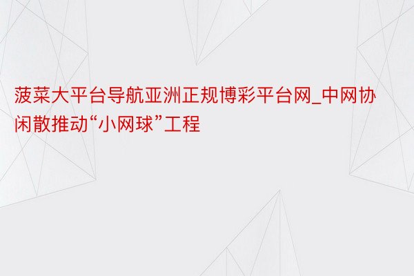 菠菜大平台导航亚洲正规博彩平台网_中网协闲散推动“小网球”工程